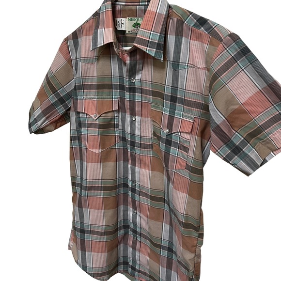 Vintage Mesquite Western Plaid Short Sleeve Shirt Mens Size 15 Cowboy - Picture 2 of 5